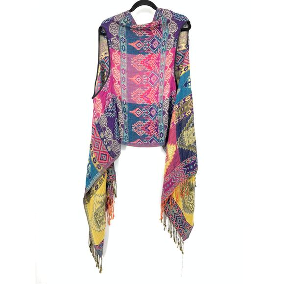 Unbranded Multicolor Tribal Print Woven Vest Womens One Size Waterfall Front - Picture 2 of 5
